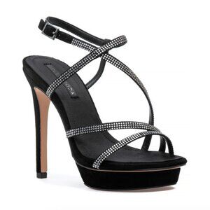 Pelle Moda Olya 2 Bling Strappy Platform Stiletto Sandal in Black, 7 NIB